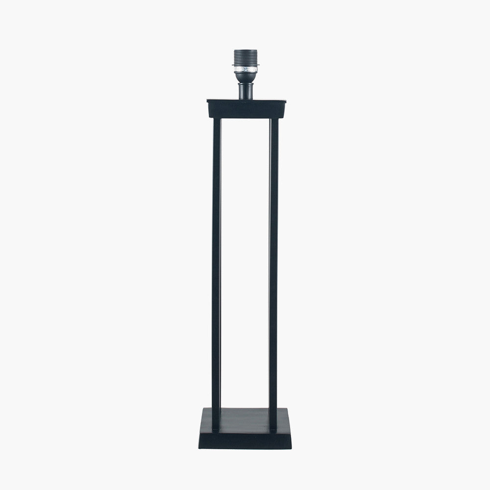 Langston Matt Black Metal Column Table Lamp Base with Lino 40cm White Self Lined Linen Cylinder Lampshade