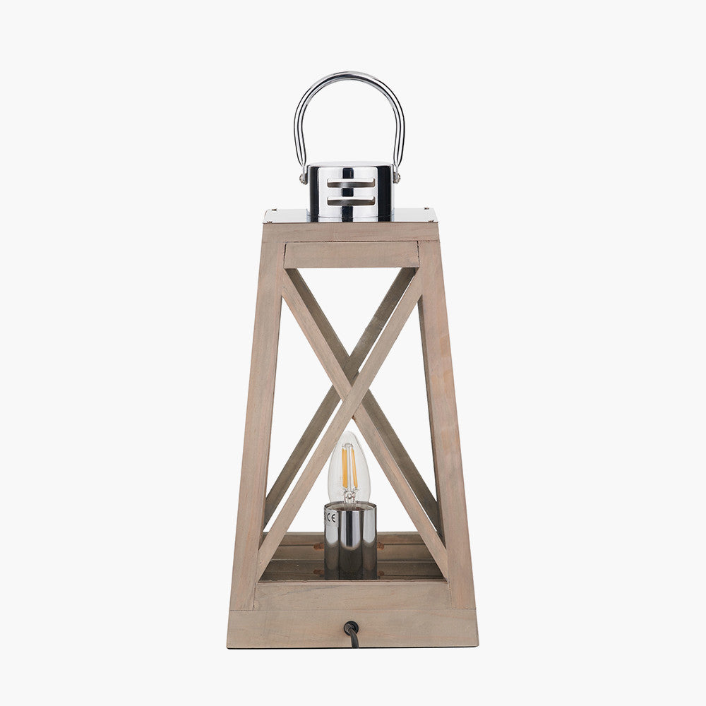 Devon Grey Wood and Chrome Lantern Table Lamp| OUTLET