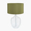 Islay Clear Bubble Glass Table Lamp Base with Harry 40cm Sage Cotton Mix Cylinder Lampshade