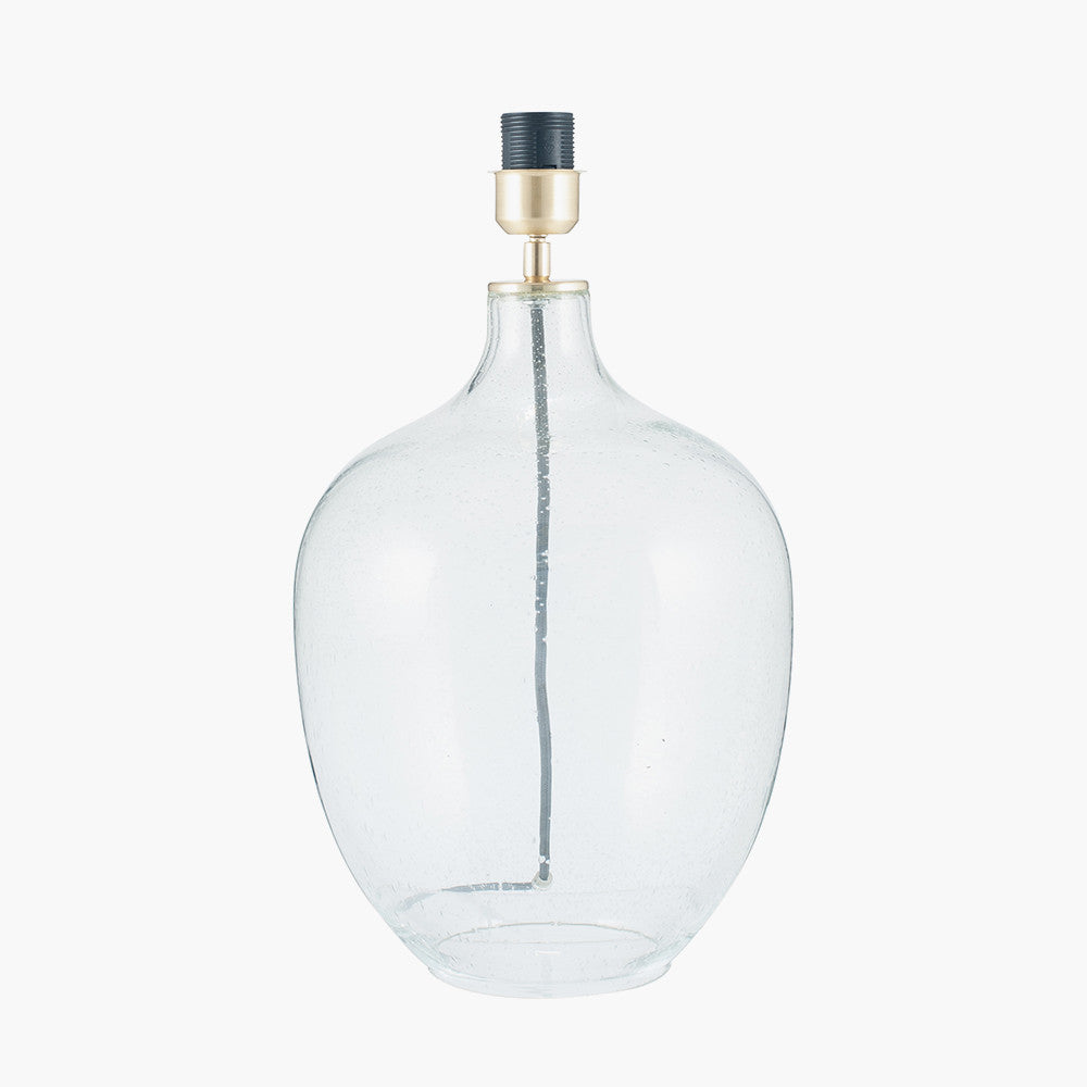 Islay Clear Bubble Glass Table Lamp Base with Harry 40cm Sage Cotton Mix Cylinder Lampshade