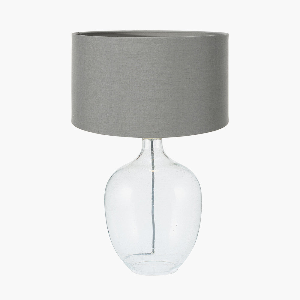 Islay Clear Bubble Glass Table Lamp Base with Harry 40cm Steel Grey Cotton Mix Cylinder Lampshade