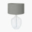 Islay Clear Bubble Glass Table Lamp Base with Harry 40cm Steel Grey Cotton Mix Cylinder Lampshade