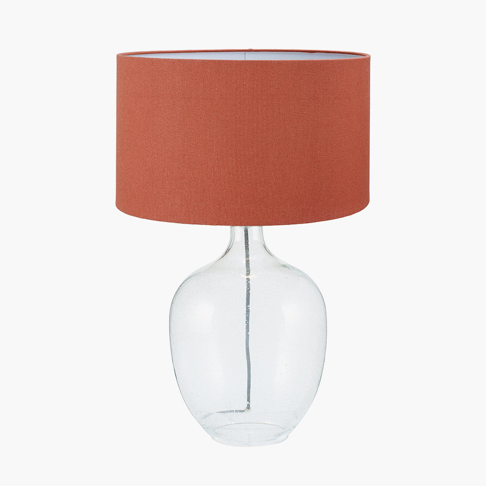 Islay Clear Bubble Glass Table Lamp Base with Henry 40cm Tobacco Handloom Cylinder Lampshade