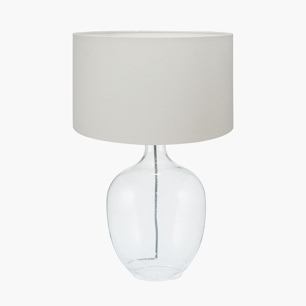 Islay Clear Bubble Glass Table Lamp Base with Henry 40cm White Handloom Cylinder Lampshade