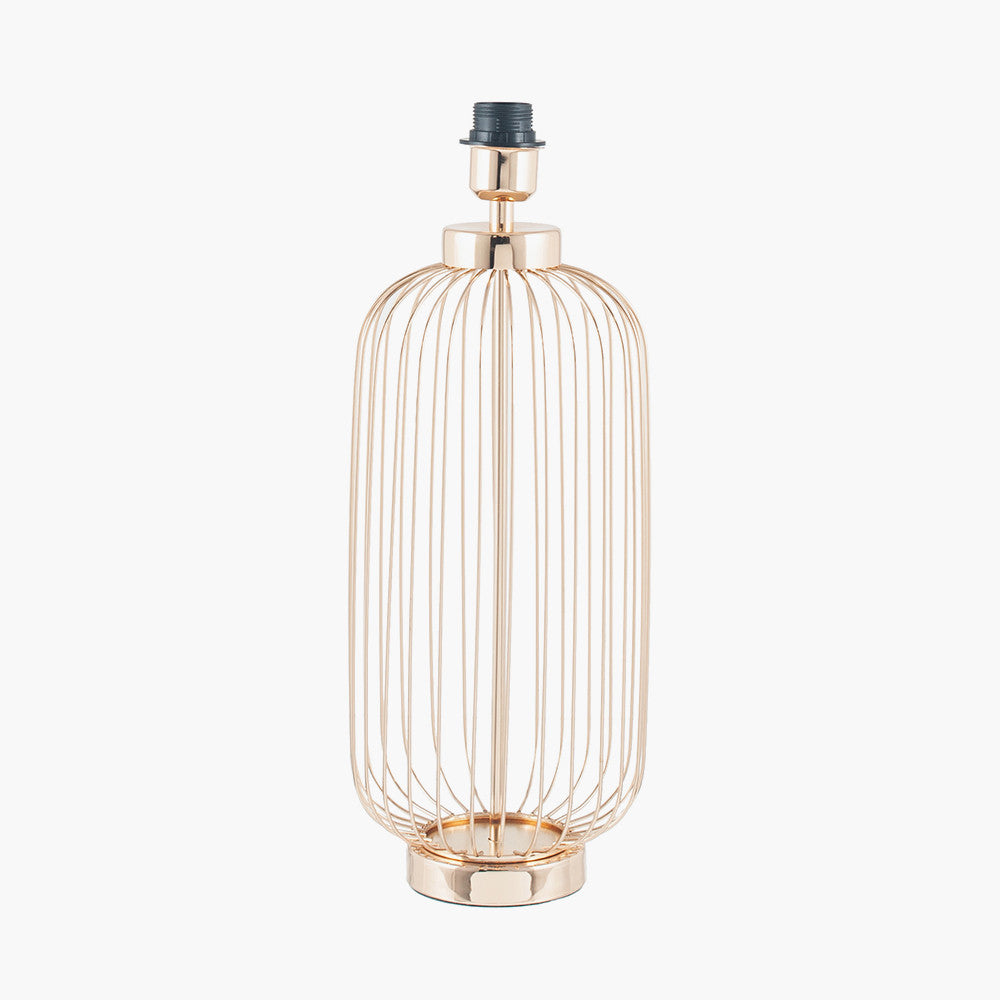 Dania French Gold Metal Wire Tall Table Lamp Base with Lino 40cm Black Self Lined Linen Cylinder Lampshade