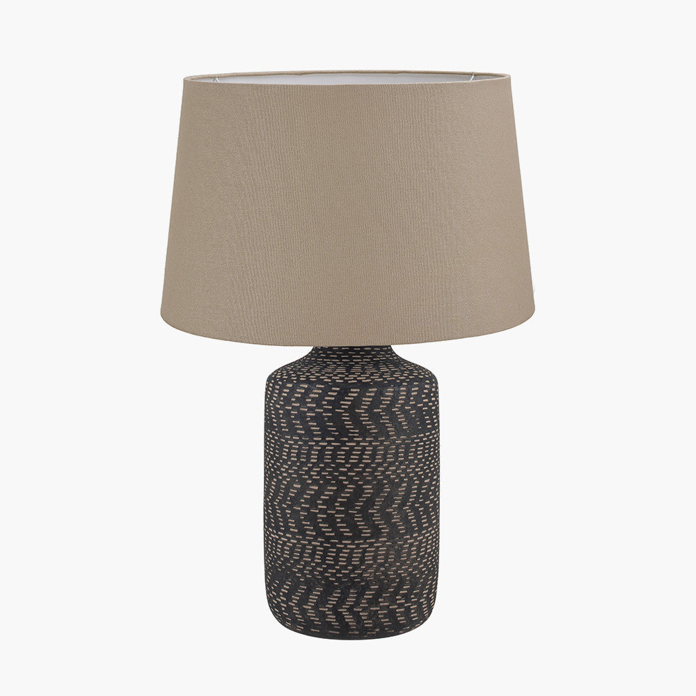 Atouk Textured Black Stoneware Table Lamp Base with Winston 35cm Taupe Handloom Tapered Lampshade