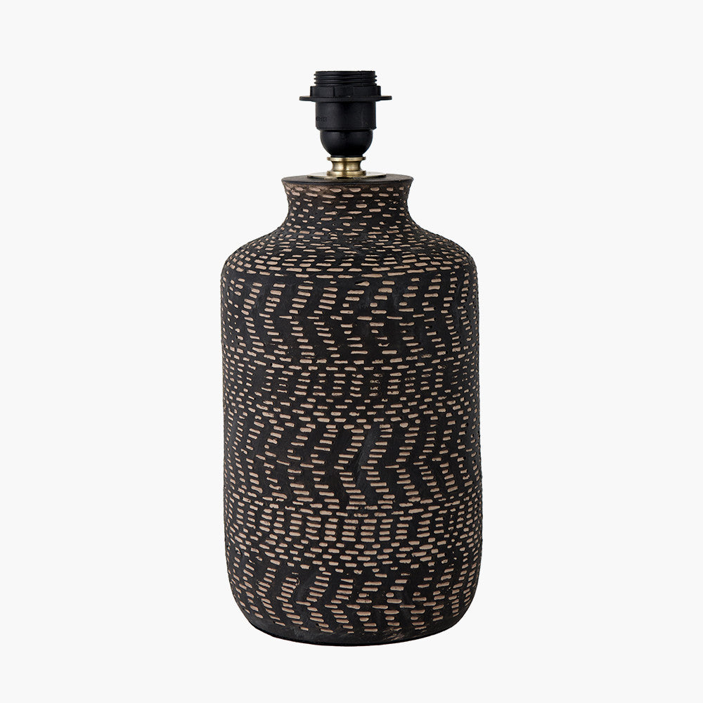 Atouk Textured Black Stoneware Table Lamp Base with Winston 35cm Taupe Handloom Tapered Lampshade