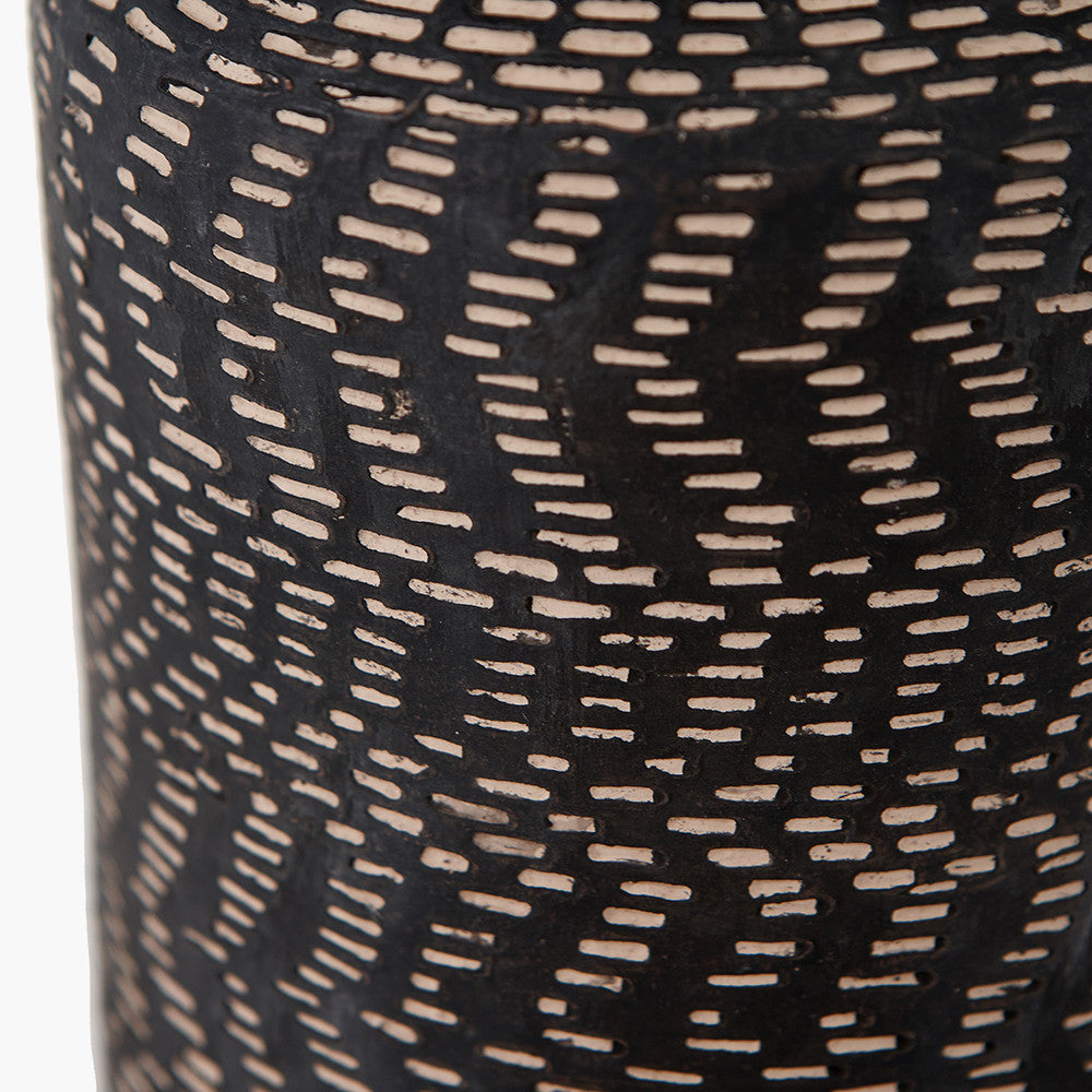 Atouk Textured Black Stoneware Table Lamp Base with Winston 35cm Taupe Handloom Tapered Lampshade