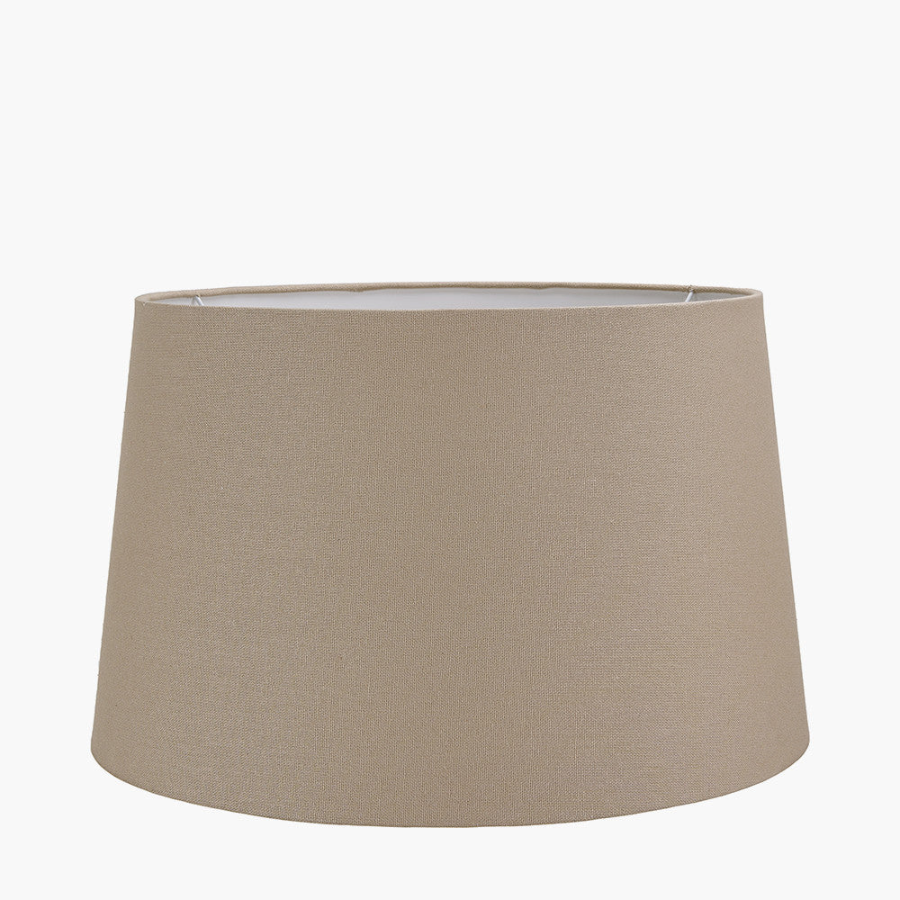 Atouk Textured Black Stoneware Table Lamp Base with Winston 35cm Taupe Handloom Tapered Lampshade
