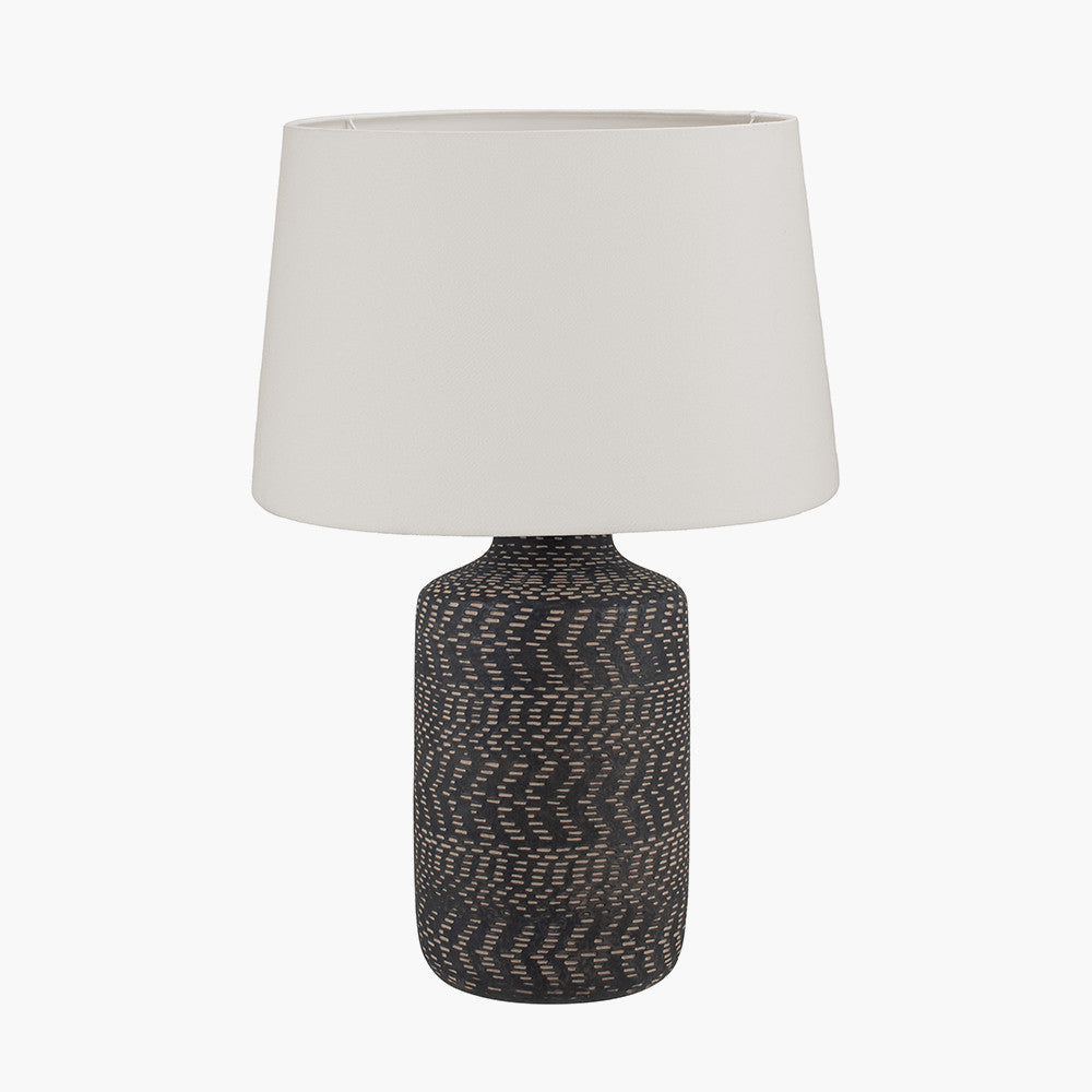 Atouk Textured Black Stoneware Table Lamp Base with Winston 35cm White Handloom Tapered Lampshade