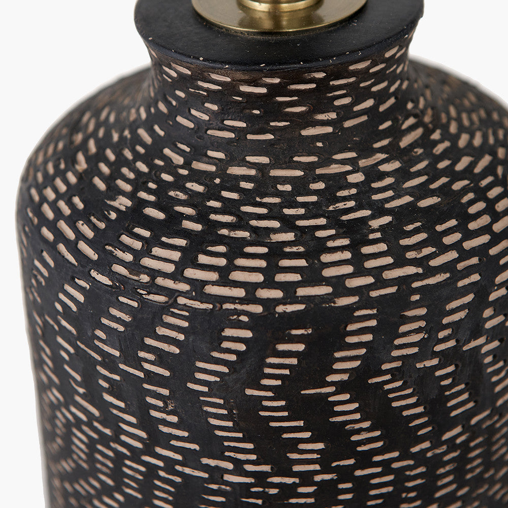 Atouk Textured Black Stoneware Table Lamp Base with Harry 35cm Ivory Cotton Mix Cylinder Lampshade