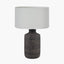 Atouk Textured Black Stoneware Table Lamp Base with Harry 35cm Ivory Cotton Mix Cylinder Lampshade