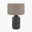 Atouk Textured Black Stoneware Table Lamp Base with Edward 35cm Natural Linen Cylinder Lampshade