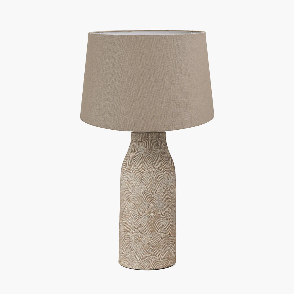 Palawan Stone Grey Feather Stoneware Table Lamp Base with Winston 40cm Taupe Handloom Tapered Lampshade