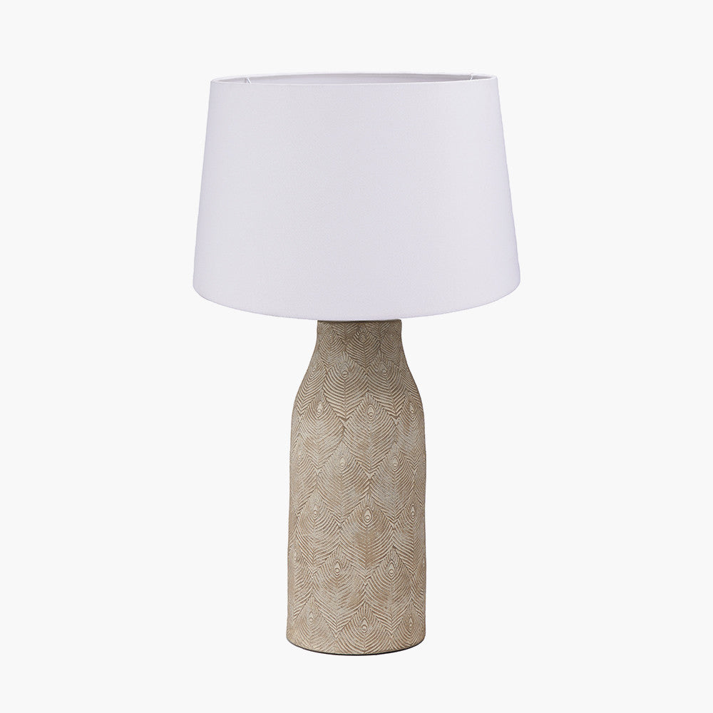 Palawan Stone Grey Feather Stoneware Table Lamp Base with Winston 40cm White Handloom Tapered Lampshade