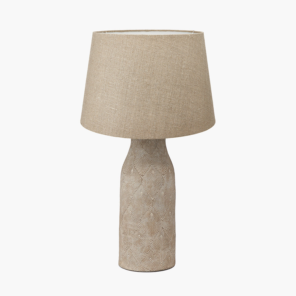 Palawan Stone Grey Feather Stoneware Table Lamp Base with Milos 40cm Natural Linen Tapered Lampshade