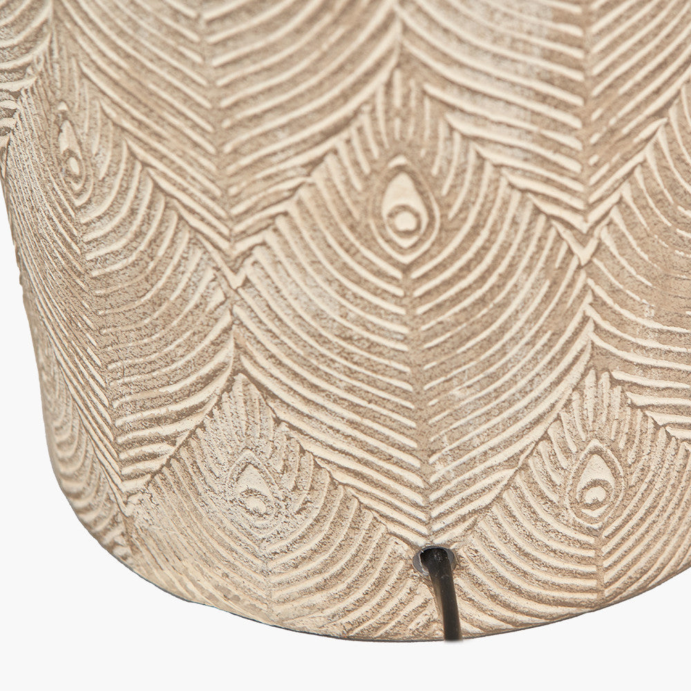 Palawan Stone Grey Feather Stoneware Table Lamp Base with Edward 40cm Natural Linen Cylinder Lampshade