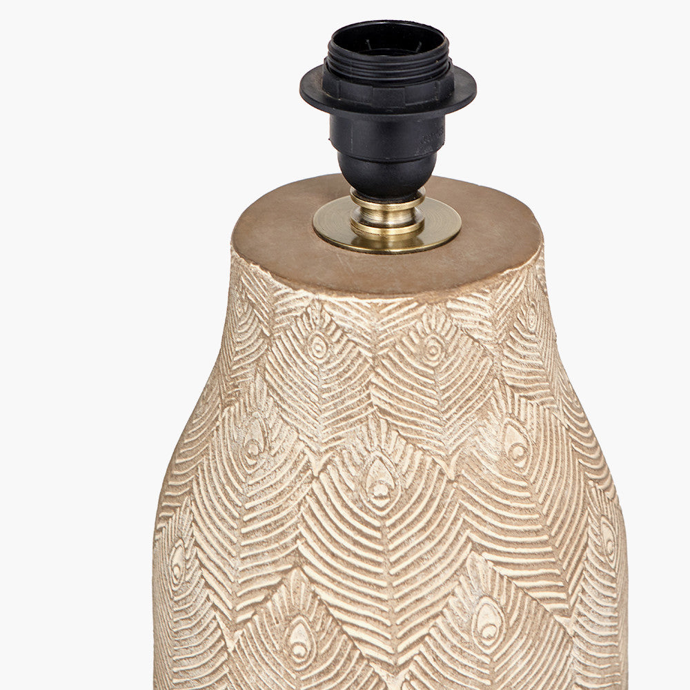 Palawan Stone Grey Feather Stoneware Table Lamp Base with Edward 40cm Natural Linen Cylinder Lampshade