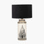 Wren Black and Cream Building Print Tall Ceramic Table Lamp Base with Stellan 40cm Black Slubbed Silk Mix Gold Lined Cylinder Lampshade