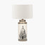 Wren Black and Cream Building Print Tall Ceramic Table Lamp Base with Rouen 40cm White Boucle Cylinder Lampshade