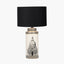 Wren Black and Cream Building Print Tall Ceramic Table Lamp Base with Lino 40cm Black Self Lined Linen Cylinder Lampshade