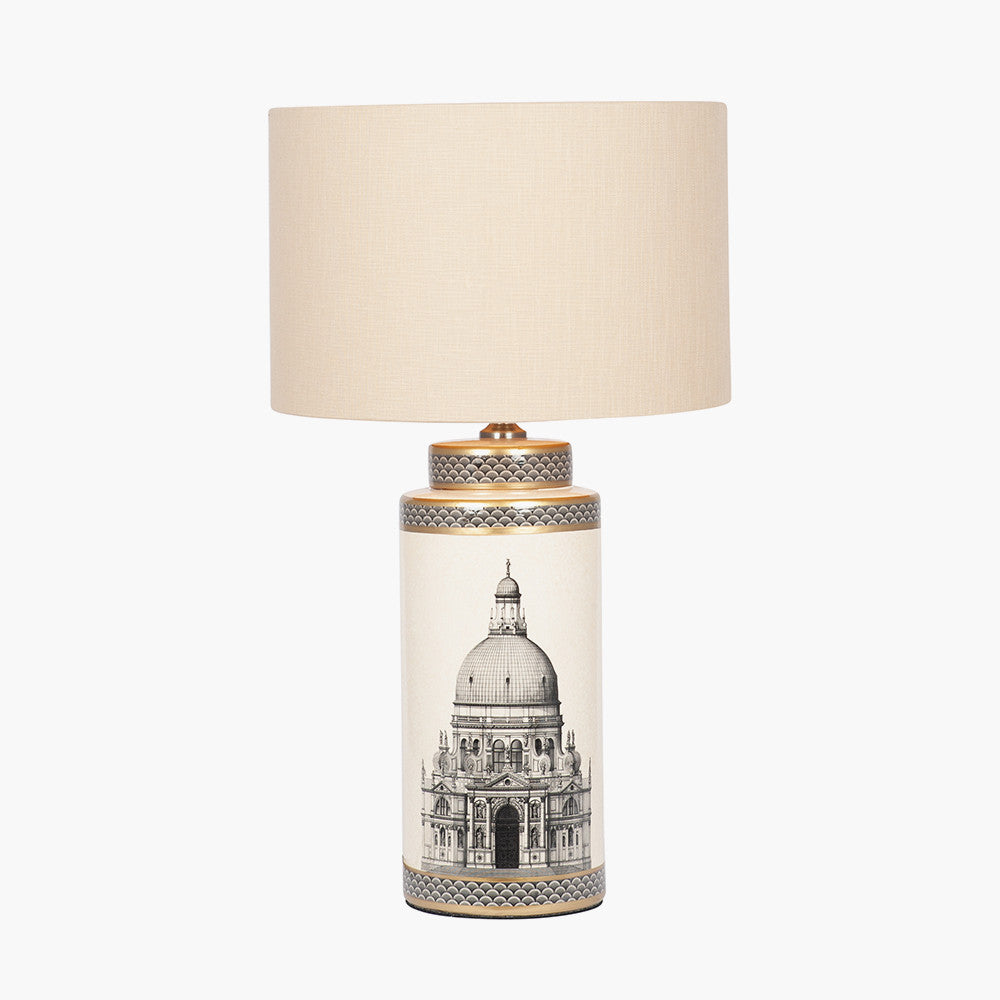 Wren Black and Cream Building Print Tall Ceramic Table Lamp - Base Only
