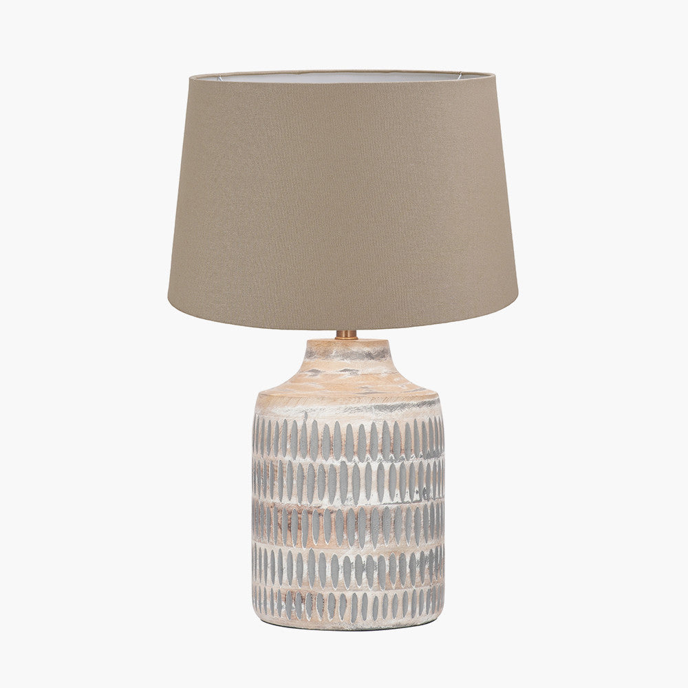 Galle Grey Wash Wood Textured Table Lamp Base with Winston 35cm Taupe Handloom Tapered Lampshade