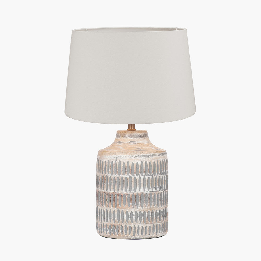 Galle Grey Wash Wood Textured Table Lamp Base with Winston 35cm White Handloom Tapered Lampshade