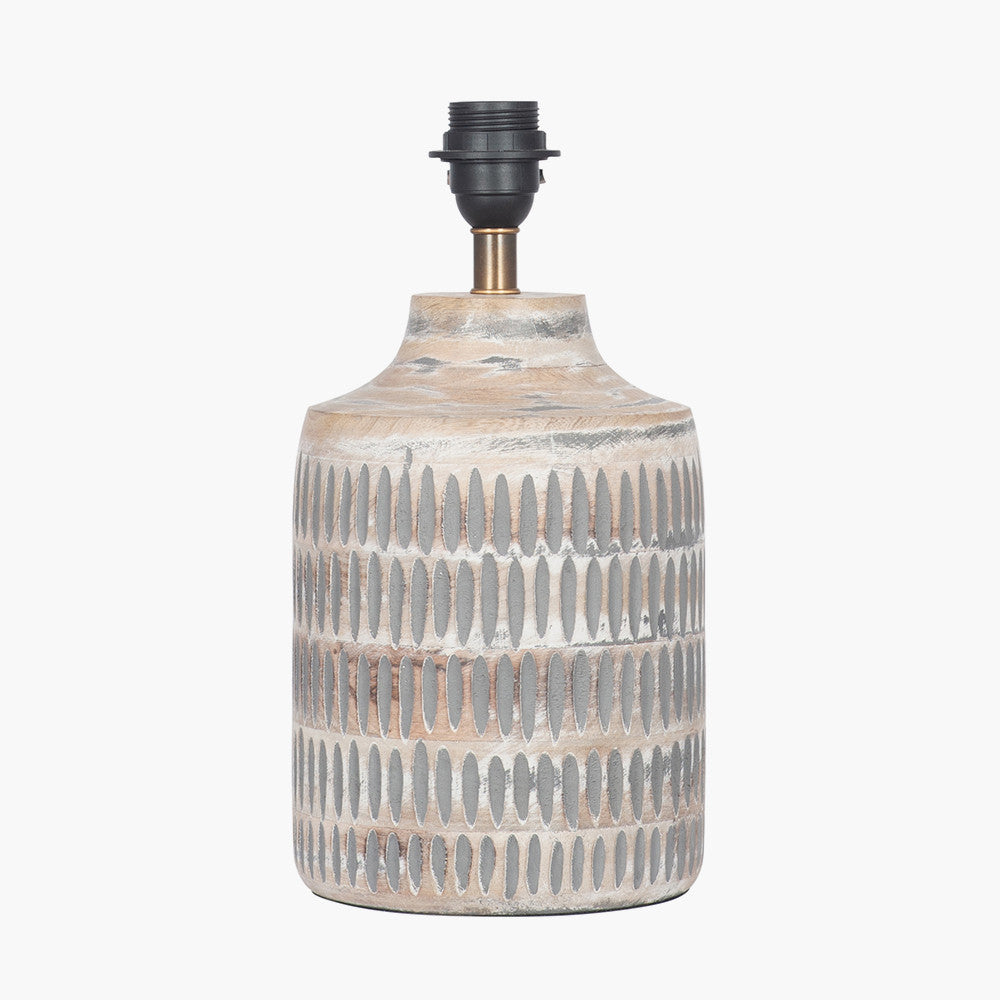 Galle Grey Wash Wood Textured Table Lamp Base with Winston 35cm White Handloom Tapered Lampshade