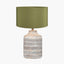 Galle Grey Wash Wood Textured Table Lamp Base with Harry 30cm Sage Cotton Mix Cylinder Lampshade