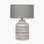 Galle Grey Wash Wood Textured Table Lamp Base with Harry 30cm Steel Grey Cotton Mix Cylinder Lampshade