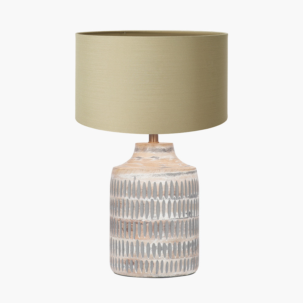Galle Grey Wash Wood Textured Table Lamp Base with Harry 30cm Taupe Cotton Mix Cylinder Lampshade