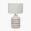 Galle Grey Wash Wood Textured Table Lamp Base with Henry 30cm White Handloom Cylinder Lampshade