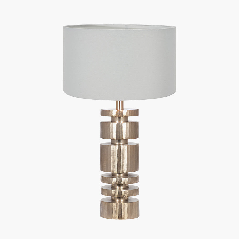 Elon Champagne Gold Metal Stacked Cylinder Table Lamp Base with Harry 35cm Ivory Cotton Mix Cylinder Lampshade