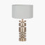 Elon Champagne Gold Metal Stacked Cylinder Table Lamp Base with Harry 35cm Ivory Cotton Mix Cylinder Lampshade
