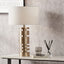 Elon Champagne Gold Metal Stacked Cylinder Table Lamp Base with Harry 35cm Ivory Cotton Mix Cylinder Lampshade