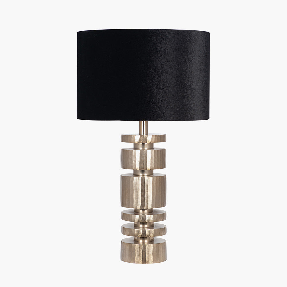 Elon Champagne Gold Metal Stacked Cylinder Table Lamp Base with Bow 35cm Black Velvet Cylinder Lampshade