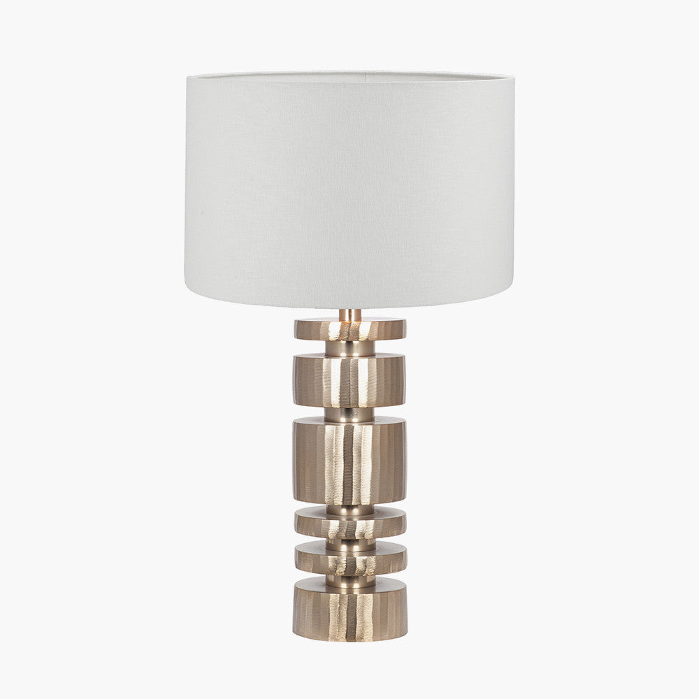 Elon Champagne Gold Metal Stacked Cylinder Table Lamp Base with Lino 35cm White Self Lined Linen Cylinder Lampshade