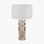 Elon Champagne Gold Metal Stacked Cylinder Table Lamp Base with Lino 35cm White Self Lined Linen Cylinder Lampshade