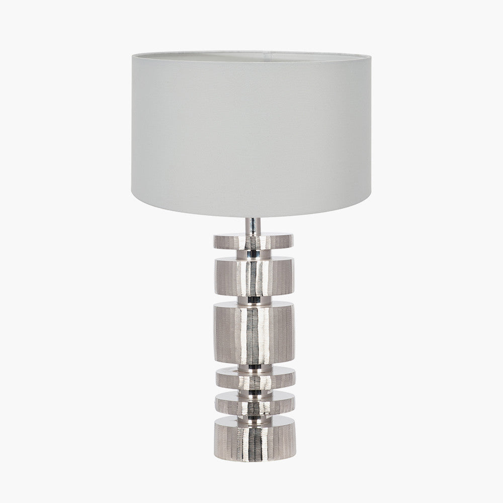 Elon Silver Metal Stacked Cylinder Table Lamp Base with Harry 35cm Ivory Cotton Mix Cylinder Lampshade