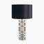 Elon Silver Metal Stacked Cylinder Table Lamp Base with Bow 35cm Black Velvet Cylinder Lampshade