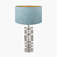 Elon Silver Metal Stacked Cylinder Table Lamp Base with Stellan 35cm Duck Egg Slubbed Silk Mix Gold Lined Cylinder Lampshade