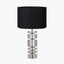 Elon Silver Metal Stacked Cylinder Table Lamp Base with Lino 35cm Black Self Lined Linen Cylinder Lampshade