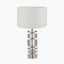 Elon Silver Metal Stacked Cylinder Table Lamp Base with Lino 35cm White Self Lined Linen Cylinder Lampshade