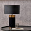 Dempsey Black Velvet and Antique Gold Metal Table Lamp Base with Harry 30cm Black Cotton Mix Cylinder Lampshade