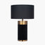 Dempsey Black Velvet and Antique Gold Metal Table Lamp Base with Harry 30cm Black Cotton Mix Cylinder Lampshade