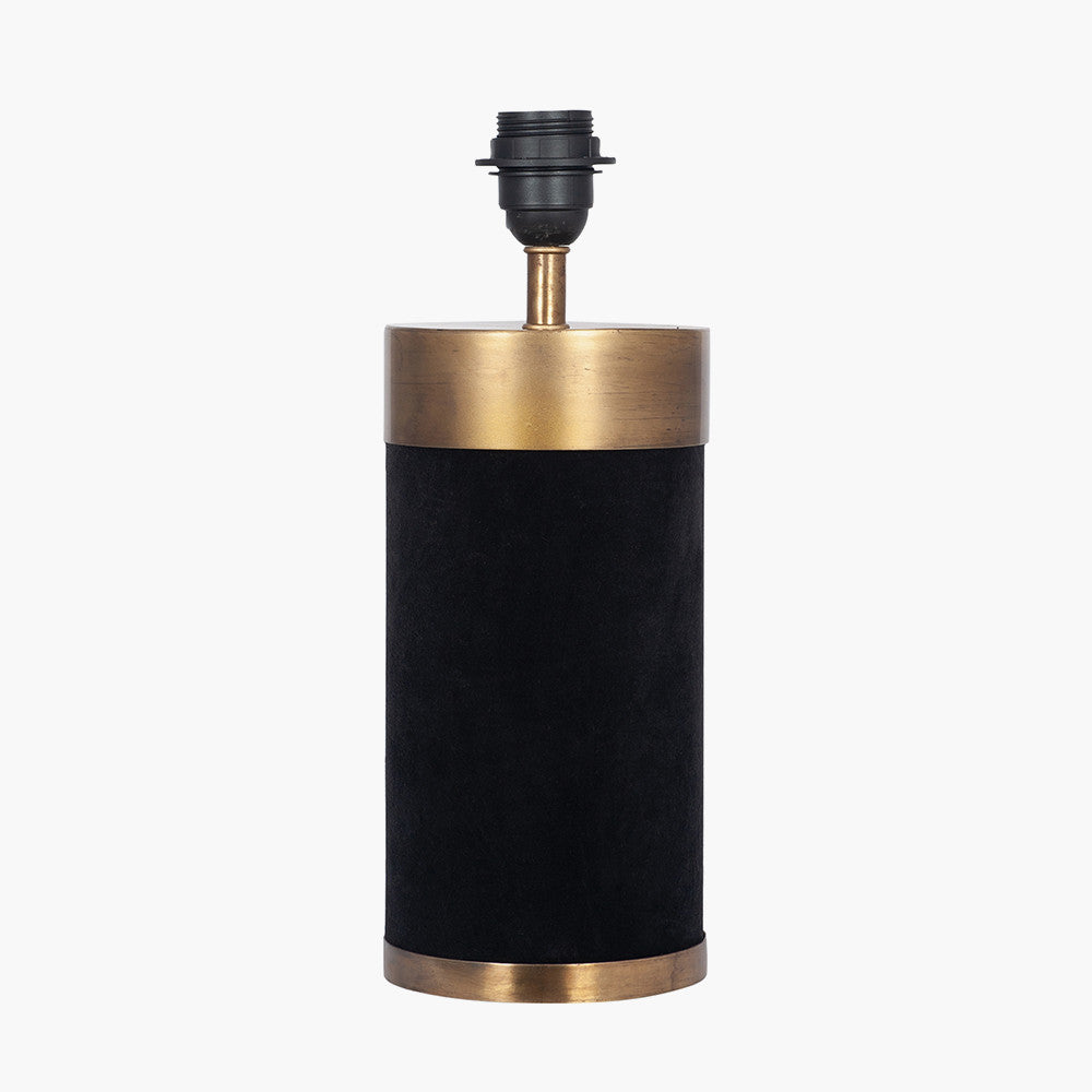 Dempsey Black Velvet and Antique Gold Metal Table Lamp Base with Harry 30cm Ivory Cotton Mix Cylinder Lampshade