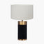 Dempsey Black Velvet and Antique Gold Metal Table Lamp Base with Henry 30cm White Handloom Cylinder Lampshade