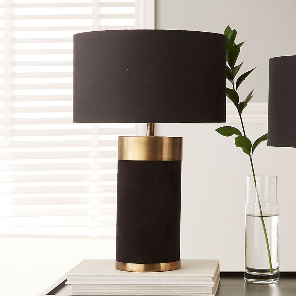 Dempsey Black Velvet and Antique Gold Metal Table Lamp - Base Only - Base Only