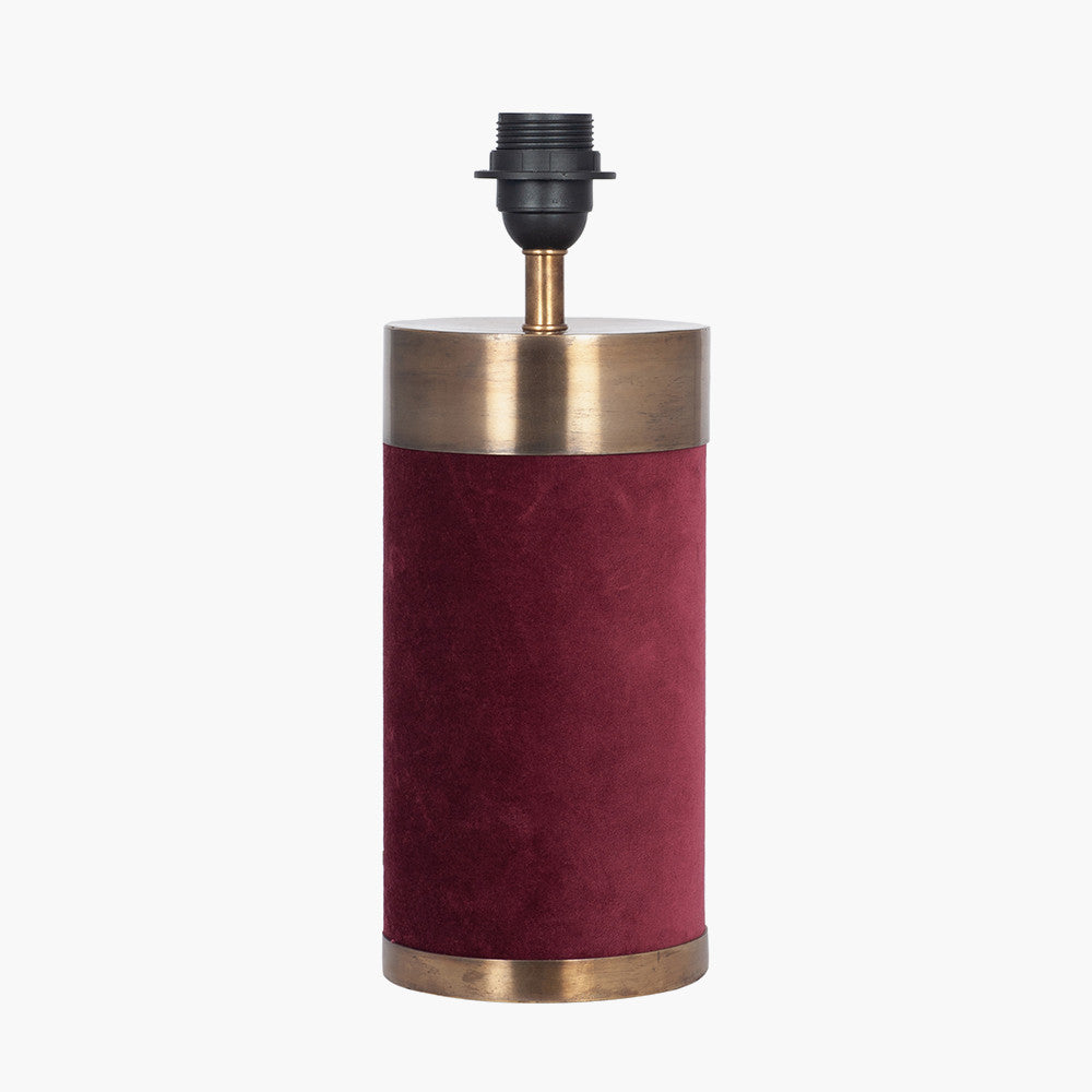 Dempsey Red Velvet and Antique Gold Metal Table Lamp Base with Harry 30cm Black Cotton Mix Cylinder Lampshade